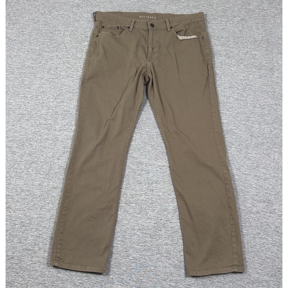 Mott & Bow Jeans Mens Size 35x30 Green Beige Slim Mercer Designer City Pants